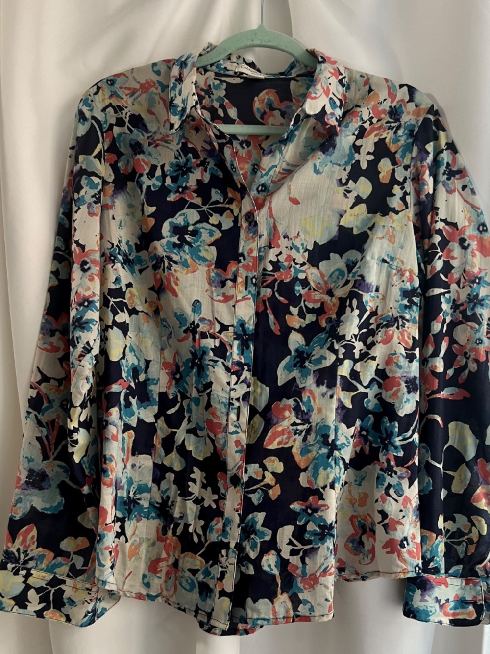 Coldwater Creek Floral No Iron Cotton Button Down Shirt Medium 10-12